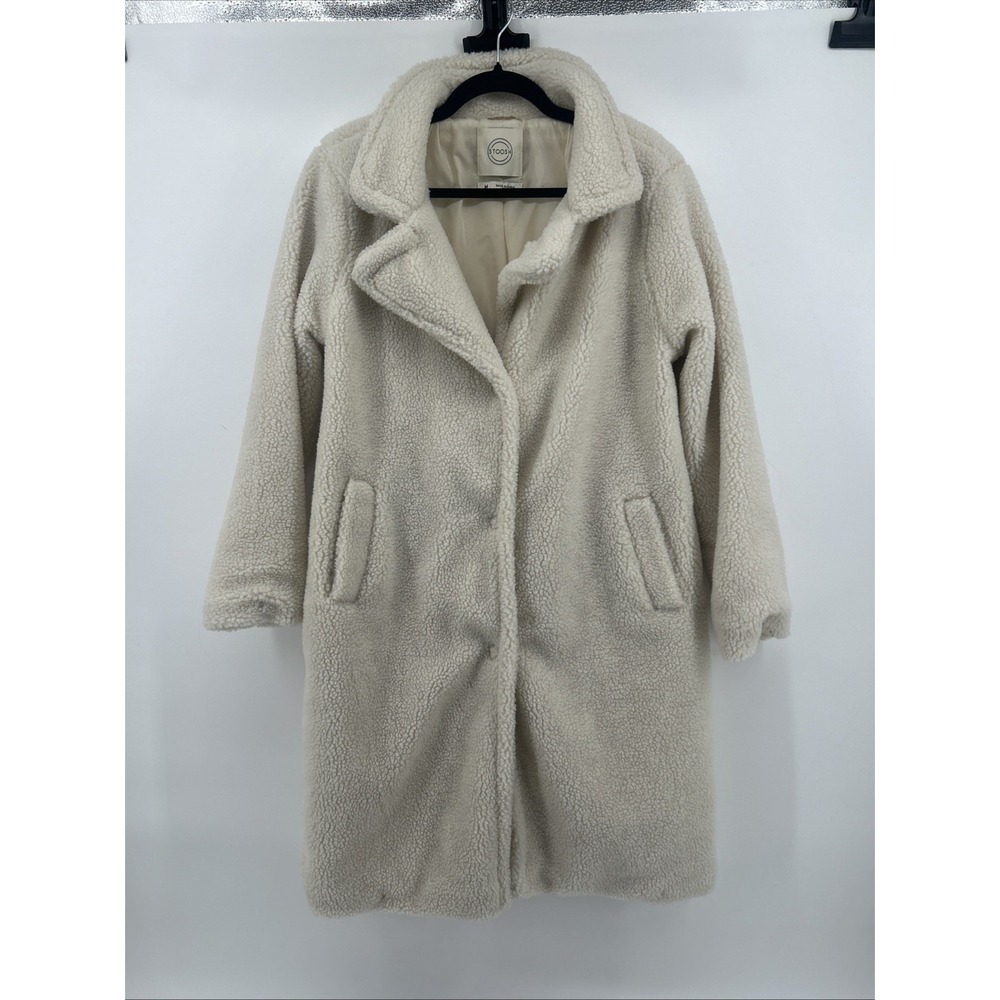 Stoosh Cream Teddy Coat Faux Fur Shearling Cozy Sherpa Jacket M Winter Staple